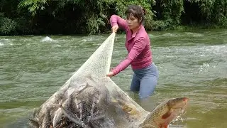 Fishing Alone on Rivers | Traditional Fishing with Nets | Catch a Lots of Fish