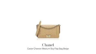 Titip Jual Tas Branded Second: Chanel Caviar Chevron Medium Boy Flap Bag Beige