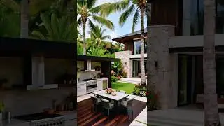Tropical Luxury Outdoor Living: Modern Pool & Kitchen Oasis