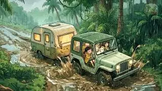 Rainy Jungle Camping ASMR | Cozy Ghibli-Style Family Camp in the Forest