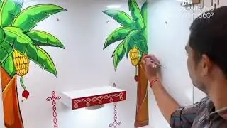 Pooja room decor || Banana tree painting || Kishore Arts 7893456607