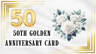 50th Golden Wedding Anniversary Card | Elegant White & Gold Heart Design (Embossing + Pearls)