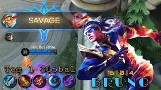 Top 1 Global Bruno 2021 | One Hit Delete | MANIAC and SAVAGE | 16-0-4 | Boy Rche. | Mobile Legends