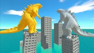 Gold Godzilla 2014 vs Silver Godzilla 2014 On Building - ARBS