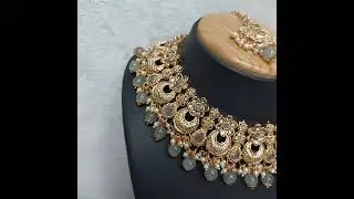 Antique Necklace Set in Gold finish - JIA1111 (Grey Color)