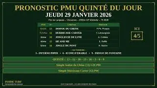 PRONOSTIC PMU QUINT&Eacute; DU JOUR | Jeudi 29 Janvier 2026 - Vincennes - Isofou du Ch&ecirc;ne non partant ! 😔