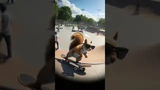 #DreamScreenAI Squirrel wearing sunglasses riding a skateboard in a skate park #dreamsquad utomobile