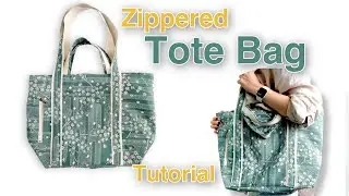 Zippered Tote Bag with pockets/ DIY Tote Bag