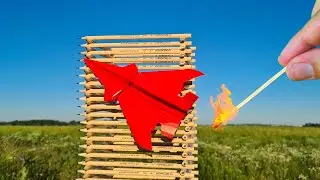 burning of a match- and pencil tower, amazing fire, domino effect, chain reaction