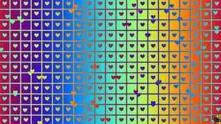 Heart Pattern Swap,  Shape Sequences | Geometric Random Walk, Black Hearts Rainbow Color Background