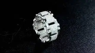 MOISSANITE DIAMOND LINK BAND RING IN STERLING SILVER