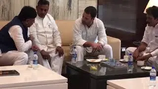 Glimpses of DK Shivakumar talking to AICC VP Shri Rahul Gandhi along with CM Shri Siddaramaiah