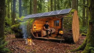 Building a Forest Home (ASMR) - This man constructs a small house inside a tree trunk