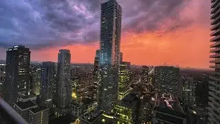 Toronto evening view from a high-rise building balcony, Toronto view Toronto area