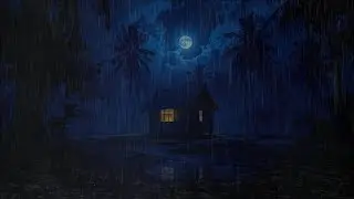 Tropical Rain Night with Full Moon | Cozy Cabin Ambience for Sleeping