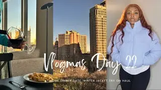 At home Dinner DATE + Winter Jacket Try-on Haul | Vlogmas Day #22