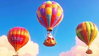 PAPAI NOEL NO BALÃO ENTREGANDO PRESENTES DE NATAL