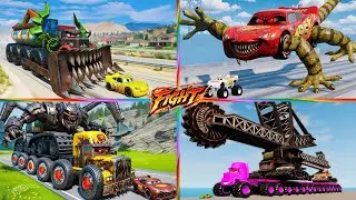 Monster Trucks vs Lightning McQueen! 🏎️ Who will win this scary race? 😱💥Tiles Hop EDM Rush 🎶 / TIELS