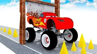 MONSTER TRUCK McQueen & CARS vs GIANT GUILLOTINE in Teardown!