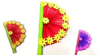 Hand fan making easy | Paper fan flower making | Diy_Rainbow_paper_fan | Paper_fan_Origami .