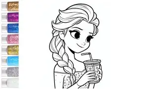 How To Draw Elsa Frozen With Drink, Painting And Coloring For Kids And Toddlers | Let's Draw