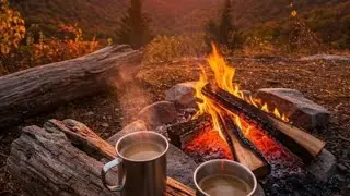 A Quiet Forest Evening with Warm Coffee & Gentle Campfire
