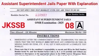 JKSSB Assistant Superintendent Jails Paper With Explanation | Jkssb top previous year question