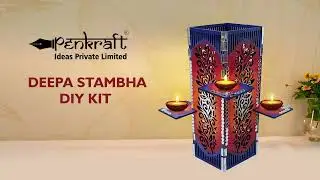 Diwali Deepa Stambha With Mirror Work & Square Coasters DIY Kit By Penkraft