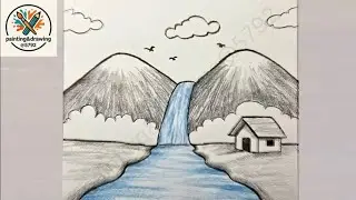 Beautiful Waterfall Scenery Drawing Step by Step🏞️|Easy Mountain Drawing With Pencil Colour🏔️