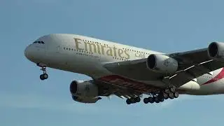 Emirates Airbus 380-800 A6-EVJ Landing London Heathrow 09L