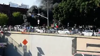Waymo vehicles on Fire next to 101 Freeway June 8, 2025