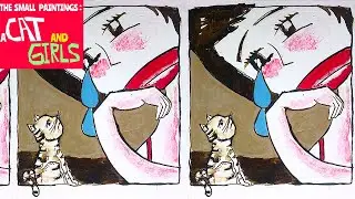 Drawing of a Girl and Her Tiny Cat | Dip pen & Acrylic  painting | Unconventional tools