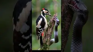 This Bird Has Nerves of Steel! 🥶 #woodpecker #snake