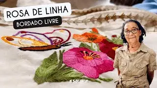 BORDADO LIVRE EM ECOBAG ROSA DE LINHA - ENEDINA BARBOSA