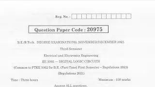 EE3302 | Digital Logic Circuits | Nov Dec 2023 | Anna University | Questions