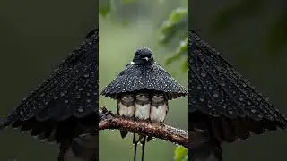 Shielding her tiny chicks from the rain