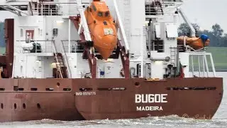 Bergfahrt Frachtschiff BUGOE CQEI3 IMO 9376775 cargo seaship BJ 2008 Emden Ems Dollart