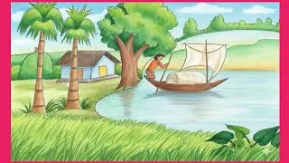 Beautiful Nature Drawing|Lakeside Scenery|Creative Canvas|Village Landscape|Pencil sketch|Art 
