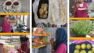 Subhe jaldi uthke husband ke lunch box ☑️ pack+room cleaning+puja dena 🙏kitna hairfall hone laga🥺🤔