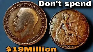 UK 1917 ONE PENNY COIN VALUE + REVIEW George V