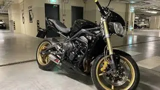 Triumph street triple 675 R with Dominator gp exhaust sound popcorn fire