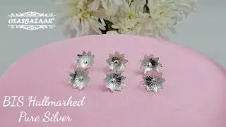 Osasbazaar Silver Lotus Flowers for Puja, Temple at Home - 97%-99% Pure BIS Hallmarked - Set of 6