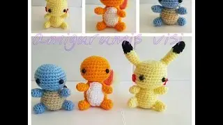 Pokemons a ganchillo : Pikachu ,  Charmander y Squirtle