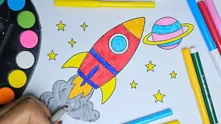 Space Rocket Coloring | Spaceship Coloring for Kids | Blippi Space Rocket Ship Video