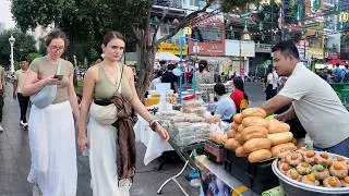 Real Life! CAMBODIAN Street Food - Walking Tour in Riverside Food Market, Phnom Penh City