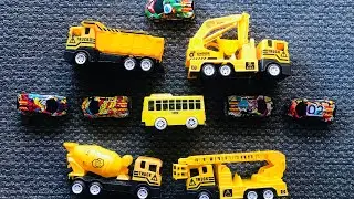Bermain Mainan Truk Tangga . Koleksi Truk Excavator, Truk Molen, Dump Truk, Bus Tayo, Mobil balap