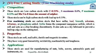 Concept of Spring Steels, Silicon Steels, Maraging Steels, Die Steels and Free Cutting steels