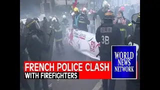 French police clash with firefighters