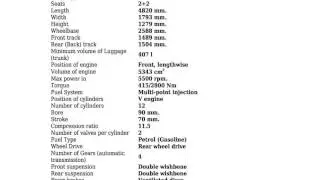 Jaguar - XJSc Convertible - 5.3 (284 Hp) - Technical specifications