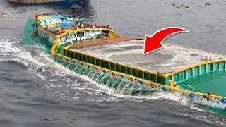 OMG! The Sand laden Cargo Barge Struggled To Cross The Powerful Currents At A Furious Speed